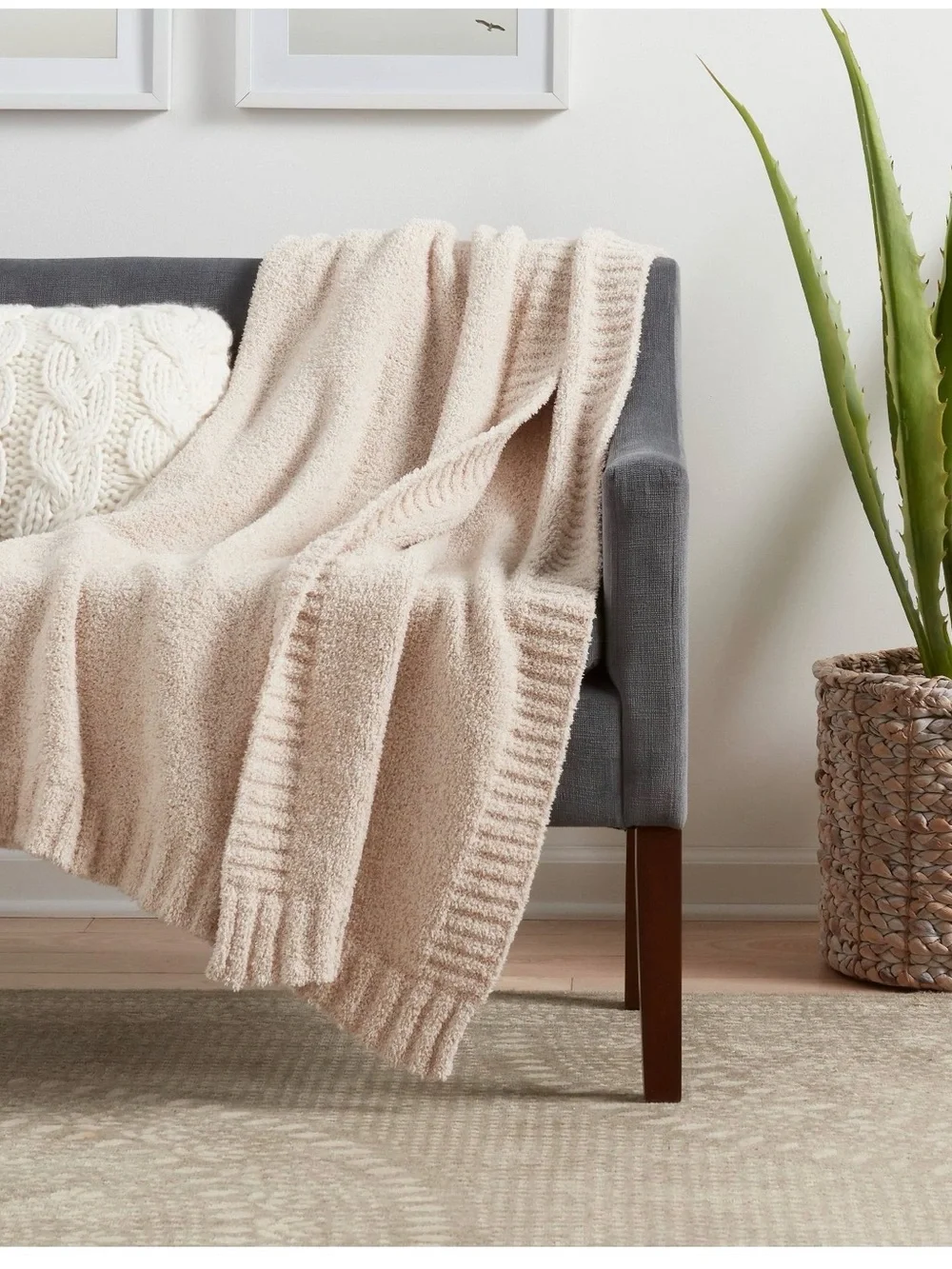Threshold Cozy Knit Throw Blanket- Light Beige